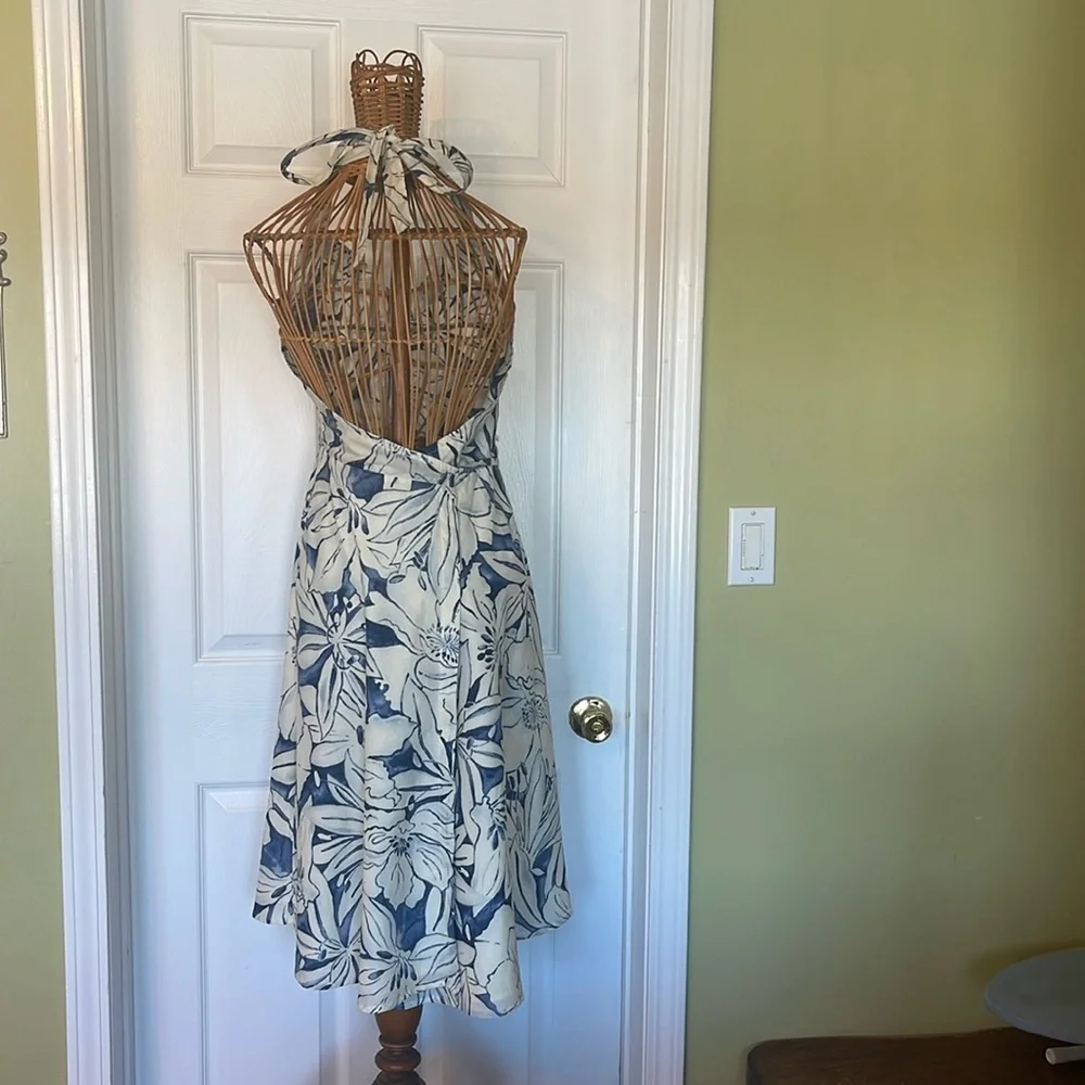 Polo Jeans Co. wrap around halter dress in blue and off white floral Size M